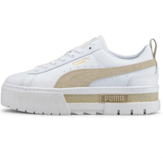 Puma Mayze platform trainers in white and stone